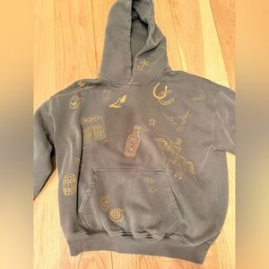 Abecrombie Popover Hoodie Olive Green with Gold Graphic Western Men's Small